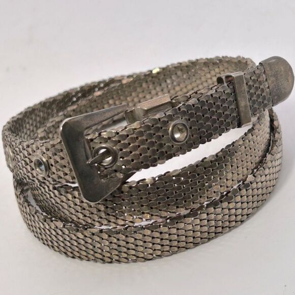 SILVER TONE metal belt 36”-38” adjustable single pin mesh - Picture 3 of 12